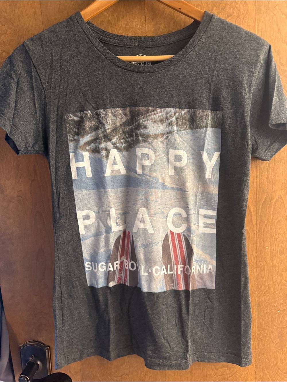 Woman Gray Graphic Tee - "Happy Place’ Sugar Bowl ski resort